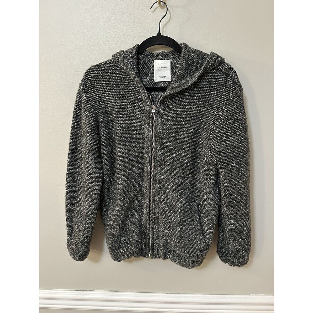 ZARA Knitwear Winter Collection Full Zip Gray Knit Hoodie Jacket Size 9-10
